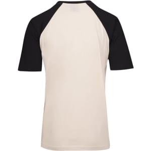A unisex raglan sleeve tee featuring a black and cream colour combination, with a classic design and a logo.