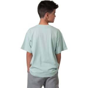 A mint green kid's regular T-shirt viewed from the back, featuring short sleeves and a relaxed fit.