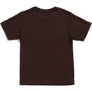 A brown kid's regular T-shirt displayed from the back, featuring a simple design and no visible logos.