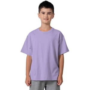 A child's regular t-shirt in light purple, featuring short sleeves and a relaxed fit. Plain design with a visible logo.