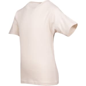 A kid's regular T-shirt in a plain beige colour, featuring a short sleeve design and a blank front.