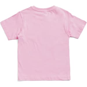 A pink kid's regular T-shirt with short sleeves and a simple design, featuring no visible branding.