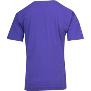 A purple kid's regular T-shirt featuring short sleeves and a rear view, with a brand logo present.
