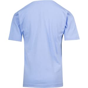 A light blue children's regular T-shirt with short sleeves and a plain back. It features a logo on the upper back.