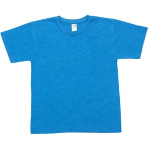 A vibrant blue kids' bamboo cotton T-shirt with a plain design and a label inside the neckline.