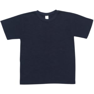 A navy blue kids' bamboo cotton T-shirt with short sleeves and a crew neckline. It features a label inside.