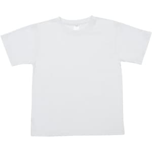 A white Kids Bamboo Cotton T-shirt featuring short sleeves and a blank front, with a small brand logo on the label.