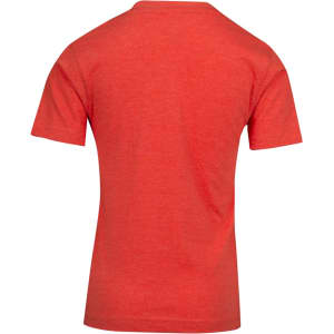 A red marl crew neck T-shirt with short sleeves, featuring a plain back design and a logo.