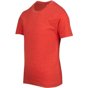 A red marl crew neck T-shirt featuring short sleeves and a simple design, with a logo on it.