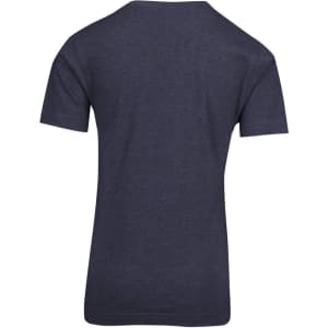 A navy blue kids' crew neck T-shirt featuring short sleeves and a plain back design. Includes a logo.