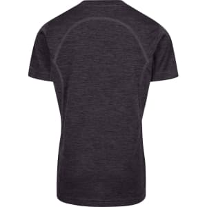 A black Kid's Challenger 100% polyester T-shirt, featuring short sleeves and a simple design. It has a logo displayed.