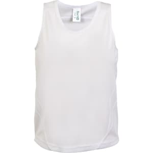 A white singlet with a sporty design, featuring a logo and a comfortable fit. Ideal for kids' active wear.