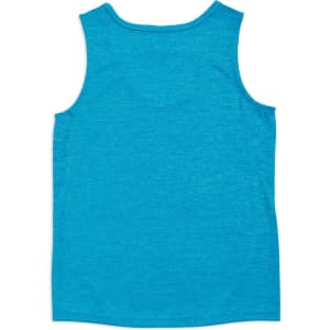 A blue kids' singlet made from 100% polyester, featuring a simple design and no visible logos.