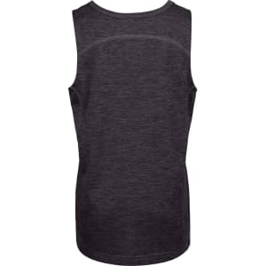 A black 100% polyester singlet for kids, featuring a smooth back design and a logo.