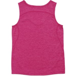 A pink 100% polyester kids' singlet with a back design and no visible logos.