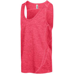 A red children's polyester singlet with a sleeveless design and a logo.