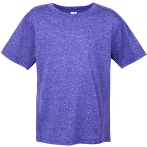 A purple heather T-shirt featuring a relaxed fit and short sleeves. The shirt includes a branding logo.