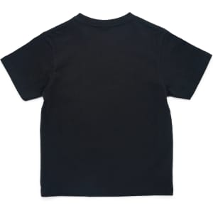 A black kids' t-shirt with short sleeves, featuring a plain design and no visible branding.
