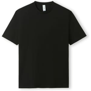 A black t-shirt featuring a classic crew neckline and short sleeves. Includes a branding label inside.