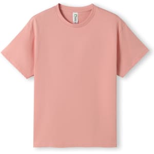 A pink T-shirt for kids with short sleeves, featuring a simple design and a logo label.