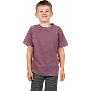 A kid's stone wash T-shirt in a muted purple colour, featuring a casual fit and short sleeves.