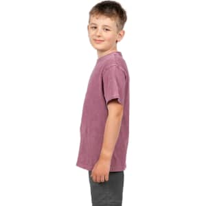 A kid's stone wash t-shirt in a muted mauve colour, featuring a relaxed fit and short sleeves.