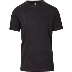 A black stone wash T-shirt with short sleeves and a classic crew neck. Features a subtle texture and has a logo.