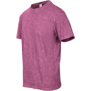 A kid's stone wash T-shirt in a vibrant purple colour, featuring a simple design and a logo.