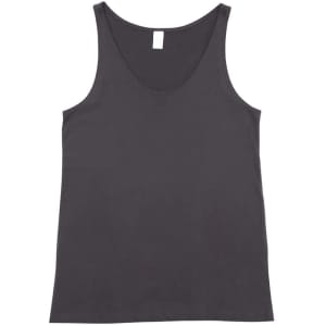 A black men's singlet featuring a scoop neckline and no sleeves, with a simple design.