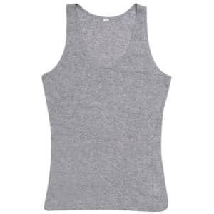 A grey women's singlet with a scoop neckline and a fitted style. The product features a logo.