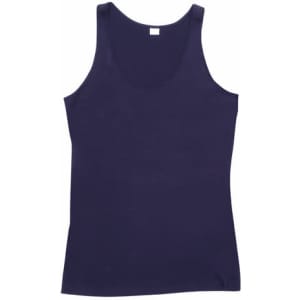 A navy women's singlet featuring a scoop neckline and fitted design. The top has a simple, unadorned look.