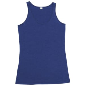 A blue women's singlet featuring a scoop neckline and a simple design. The garment has a branded label.