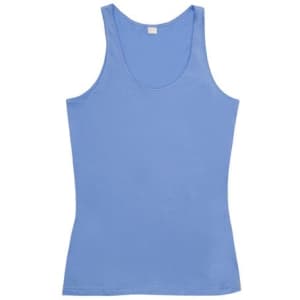 A blue women's American style singlet featuring a fitted design and a scoop neck. It includes a small logo.