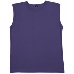 A men's muscle T-shirt in a dark purple colour, featuring a sleeveless design and a logo at the neckline.