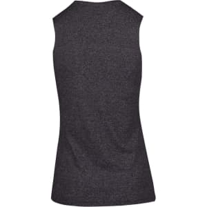 A sleeveless women's tee in dark heather grey with a smooth back design and no visible branding.