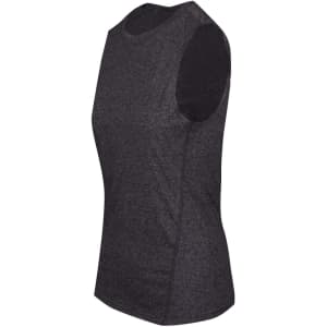 A women's sleeveless tee in heather black, featuring a simple design and a fitted silhouette.
