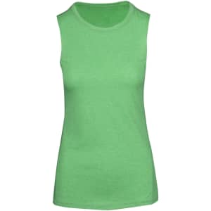 A sleeveless green women's tee from the Greatness Range, featuring a simple design and a logo.