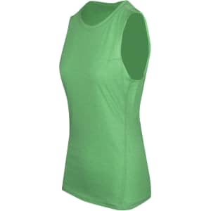 A green sleeveless tee from the Greatness Range, featuring a logo, with a classic fit and smooth fabric.