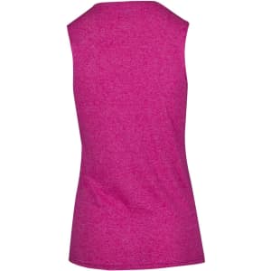 A sleeveless tee in heather pink, featuring a simple design and an unobtrusive logo.