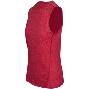 A red sleeveless tee from the Greatness Range, featuring a sporty design and a logo. Ideal for activewear.