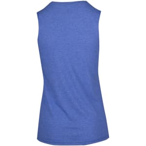 A sleeveless women's tee in a heather blue shade, featuring a soft fabric and a fitted silhouette.