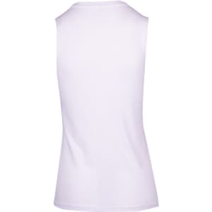 A white sleeveless tee with a fitted design, featuring a clean back without any visible logos.