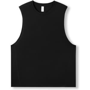 A black sleeveless tee from the Greatness Range, featuring a simple design and a branding logo.