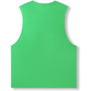 A sleeveless tee in bright green from the Greatness Range, featuring a simple design and a branding logo.