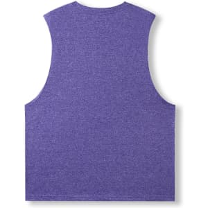 A purple sleeveless tee from the Greatness Range, featuring a simple design and a logo.