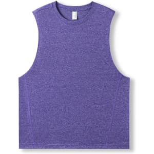 A purple sleeveless tee from the Greatness Range, featuring a simple design and a logo.
