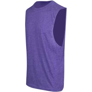 A purple sleeveless tee from the Greatness Range, featuring a classic athletic cut and a logo on the fabric.
