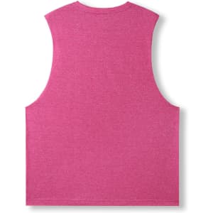 A sleeveless tee in vibrant pink, featuring a heathered texture and a simple design on the back.