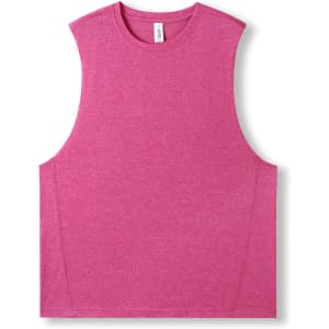 A sleeveless tee in bright pink heather, featuring a classic cut and no logos. Ideal for casual wear.