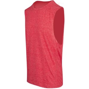 A red sleeveless tee from the Greatness Range, featuring a relaxed fit and a logo on the front.